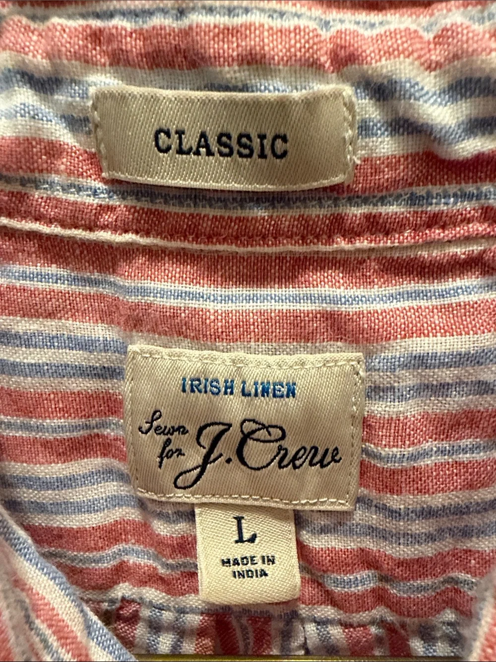 J. Crew Red, Blue & White Vertical Stripe Short-Sleeve Button-Down Shirt